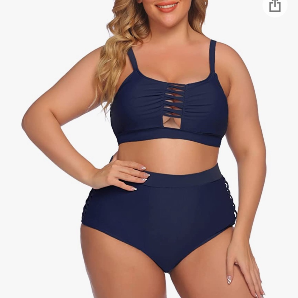 Plus Size Swimsuit High Waisted Hollow Out Two Pieces Swimwear